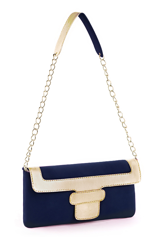 Navy blue and gold women's dress clutch, for weddings, ceremonies, cocktails and parties. Worn view - Florence KOOIJMAN